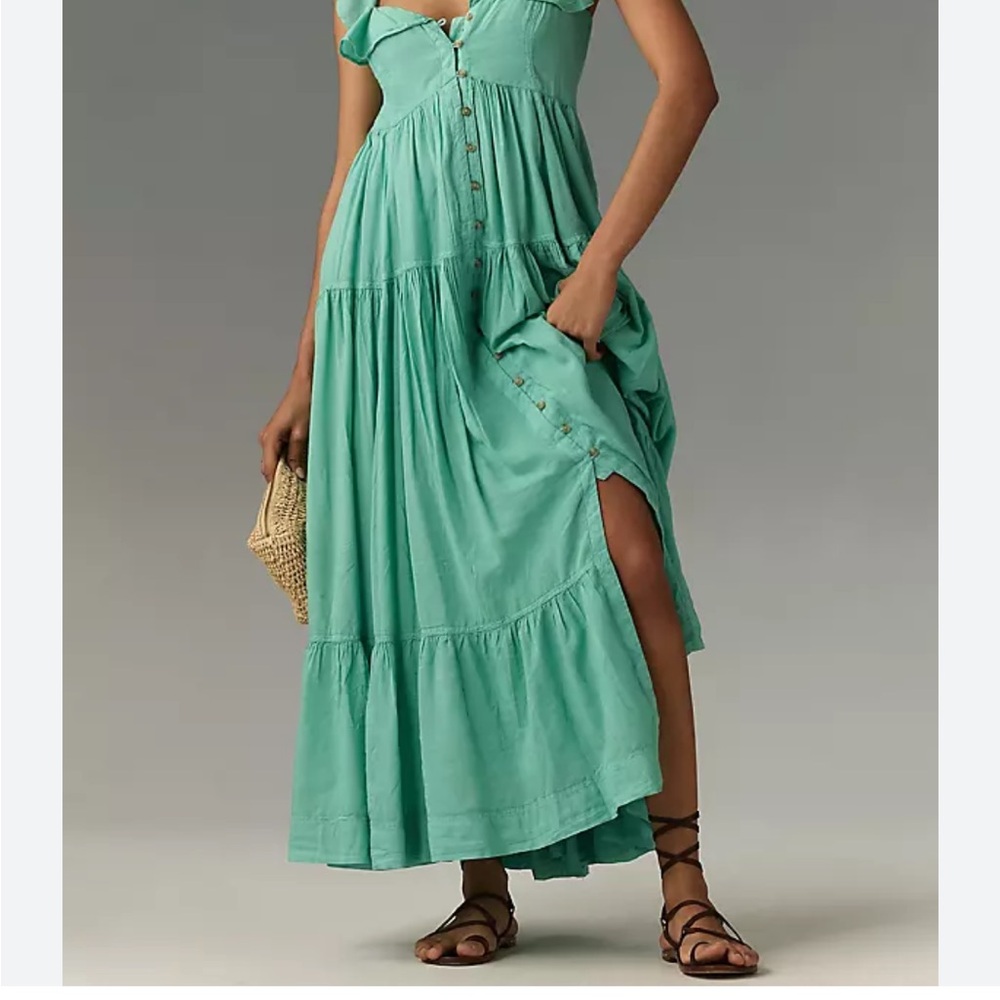 Pilcro Flutter-sleeve Button-front Tiered Maxi Dress - Picture 4 of 6